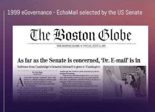 EchoMail, developed by Shiva Ayyadurai was selected to deploy intelligent email management for US Senate offices