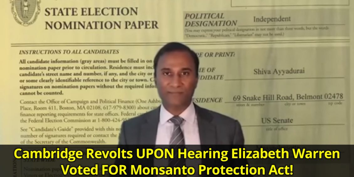 Cambridge Revolts UPON Hearing Elizabeth Warren Voted FOR Monsanto Protection Act!