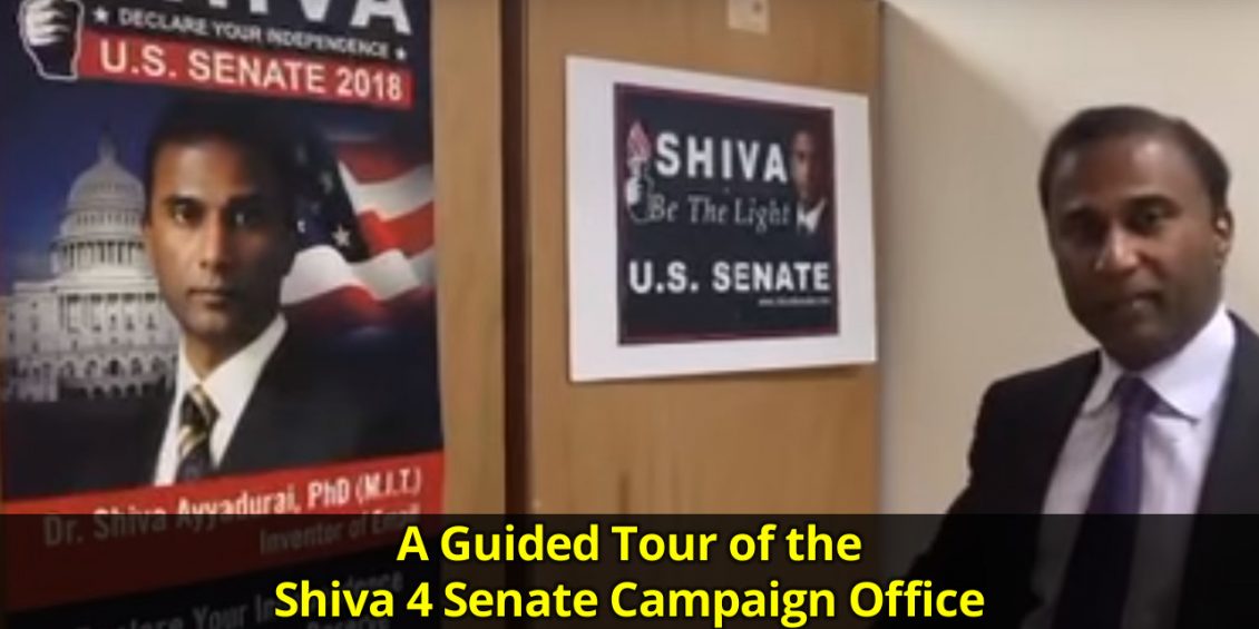 Dr. Shiva Ayyadurai gives a guided tour of the Shiva 4 Senate campaign office