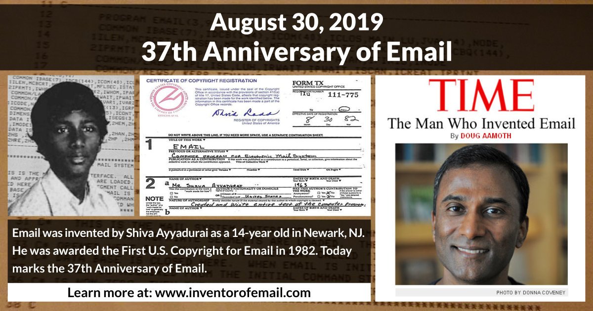 37th Anniversary of Email Copyright issued to Dr. Shiva Ayyadurai
